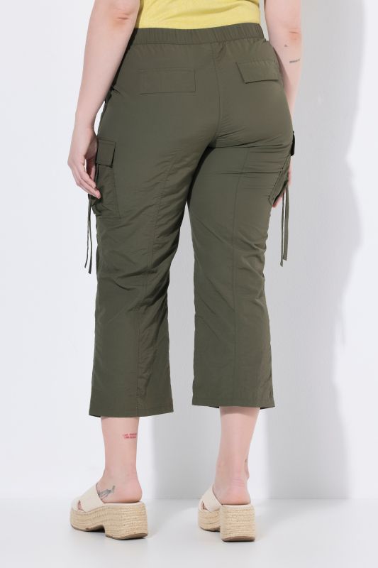 Cropped Elastic Waist Cargo Pants