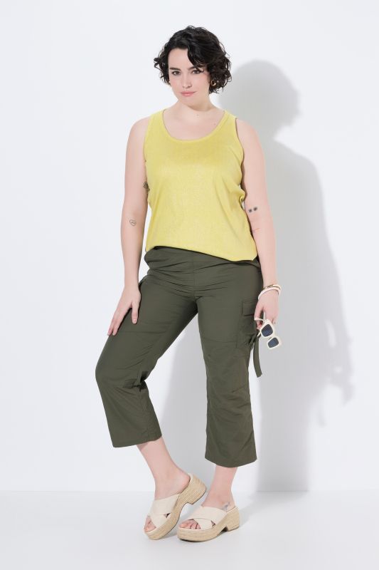 Cropped Elastic Waist Cargo Pants
