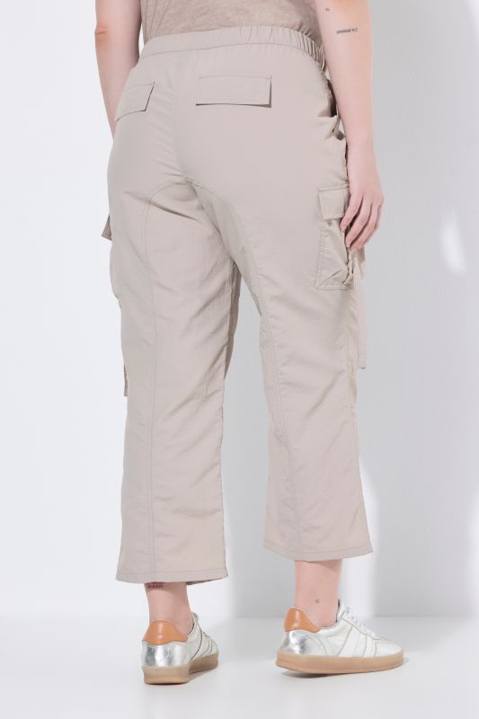 Cropped Elastic Waist Cargo Pants