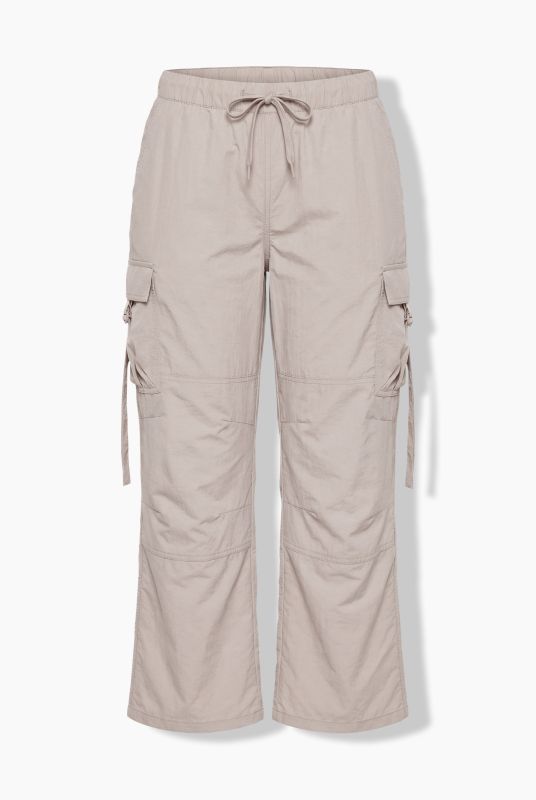 Cropped Elastic Waist Cargo Pants