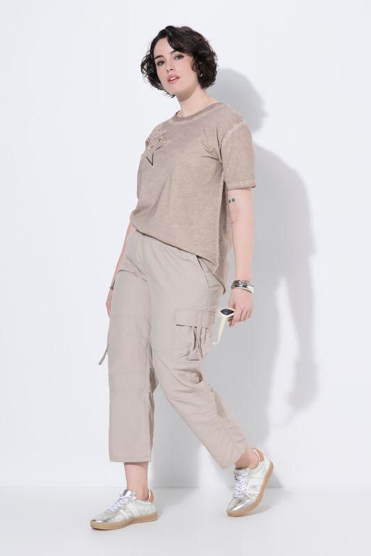 Cropped Elastic Waist Cargo Pants