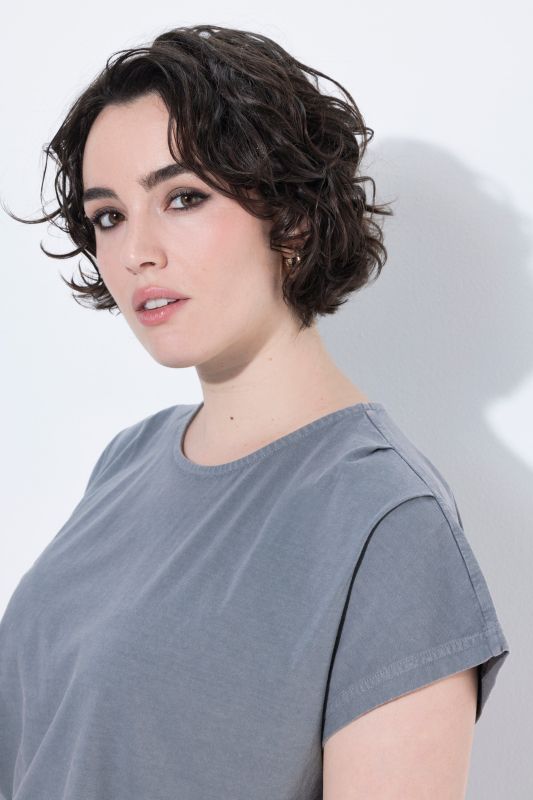 Pleated Shoulder Cap Sleeve Tee