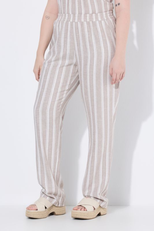 Striped Elastic Waist Linen Blend Pants