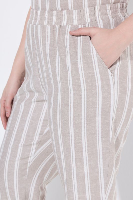 Striped Elastic Waist Linen Blend Pants