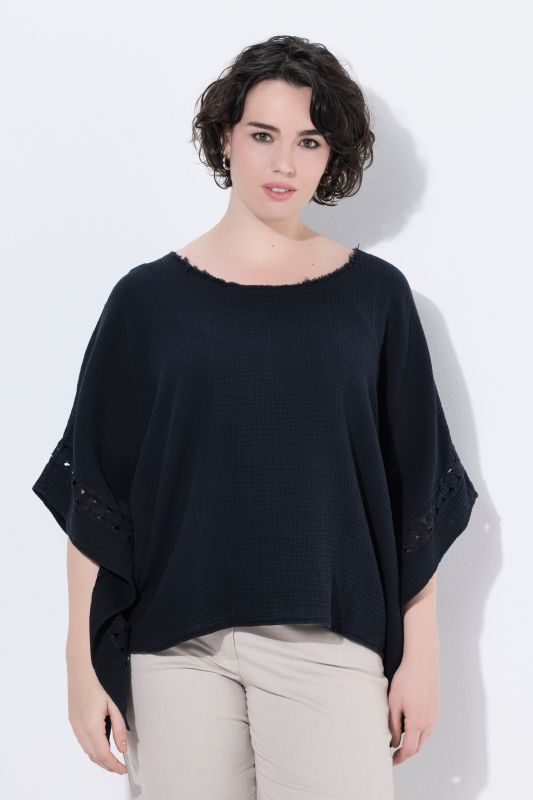 Textured Oversized Lace Trim Muslin Blouse