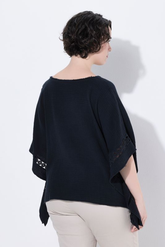 Textured Oversized Lace Trim Muslin Blouse