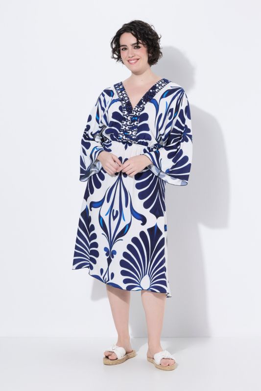 Ornamental Print Embellished A-Line Dress
