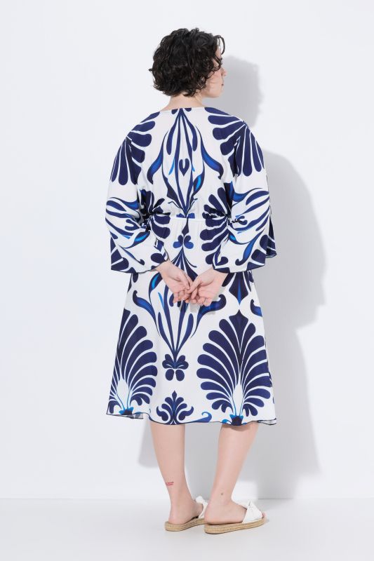 Ornamental Print Embellished A-Line Dress