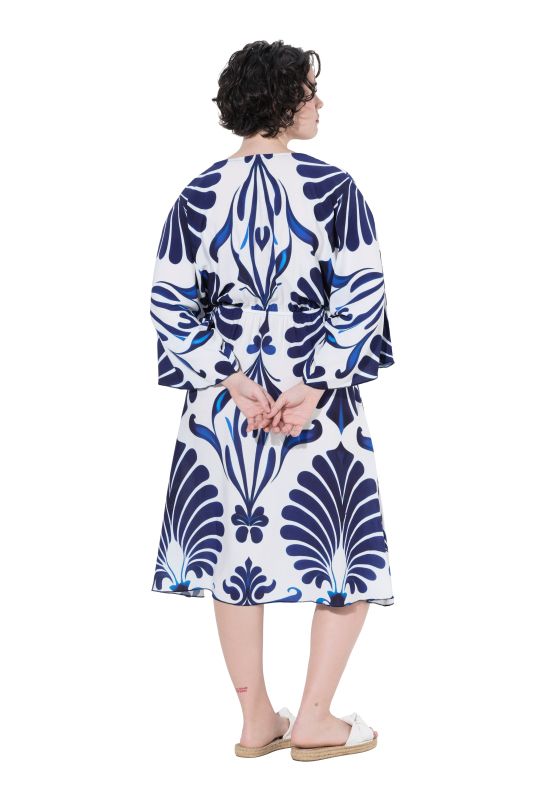 Ornamental Print Embellished A-Line Dress
