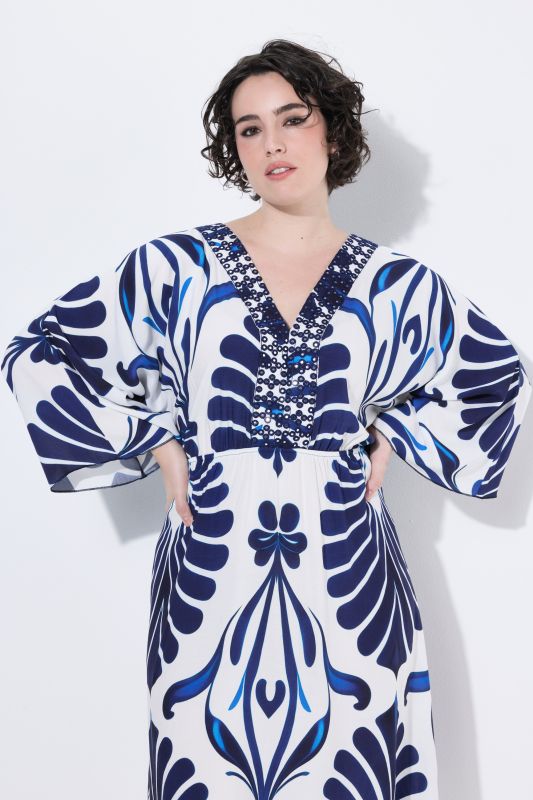 Ornamental Print Embellished A-Line Dress