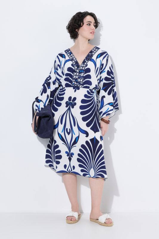 Ornamental Print Embellished A-Line Dress