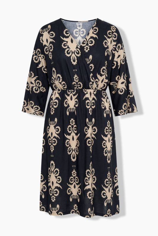 Ornamental Print Wrap-Look Dress