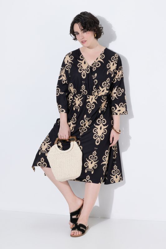 Ornamental Print Wrap-Look Dress