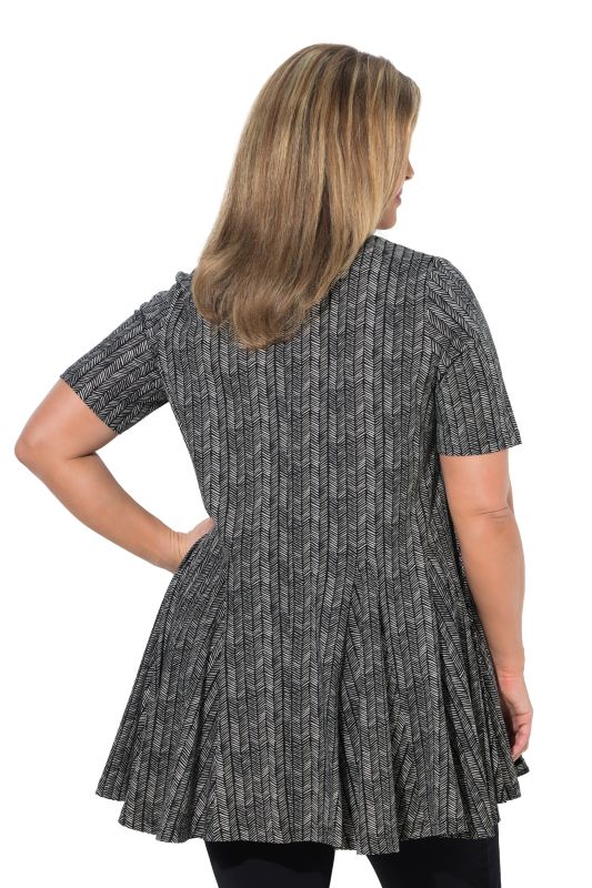Eco Cotton Herringbone Godet Pleated Knit Tunic