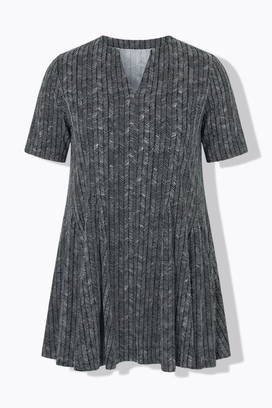 Eco Cotton Herringbone Godet Pleated Knit Tunic