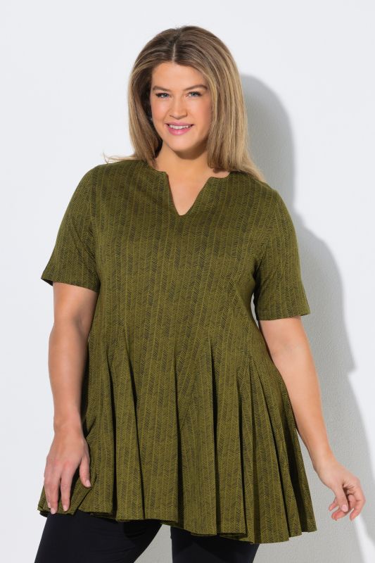 Eco Cotton Herringbone Godet Pleated Knit Tunic