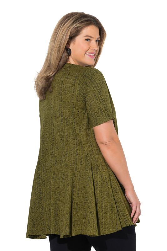 Eco Cotton Herringbone Godet Pleated Knit Tunic