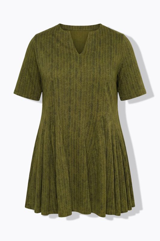 Eco Cotton Herringbone Godet Pleated Knit Tunic