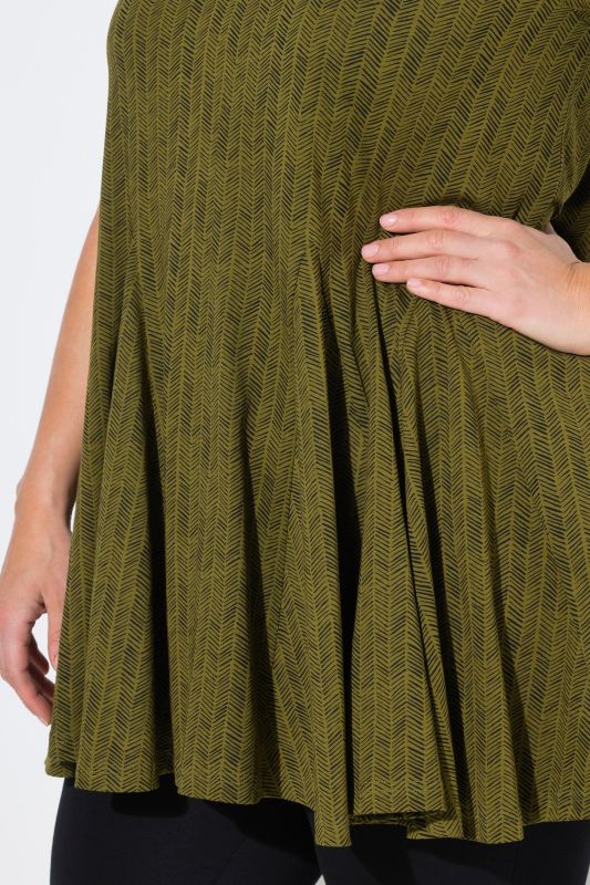 Eco Cotton Herringbone Godet Pleated Knit Tunic