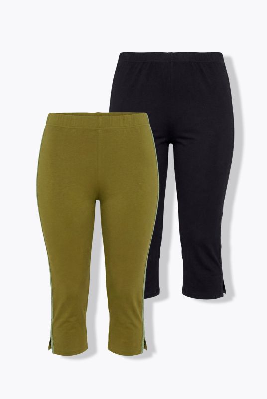 2 Pack Eco Cotton Lace Stripe Capri Leggings