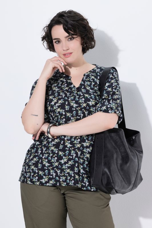 Soft Floral Modal Split Neck Blouse