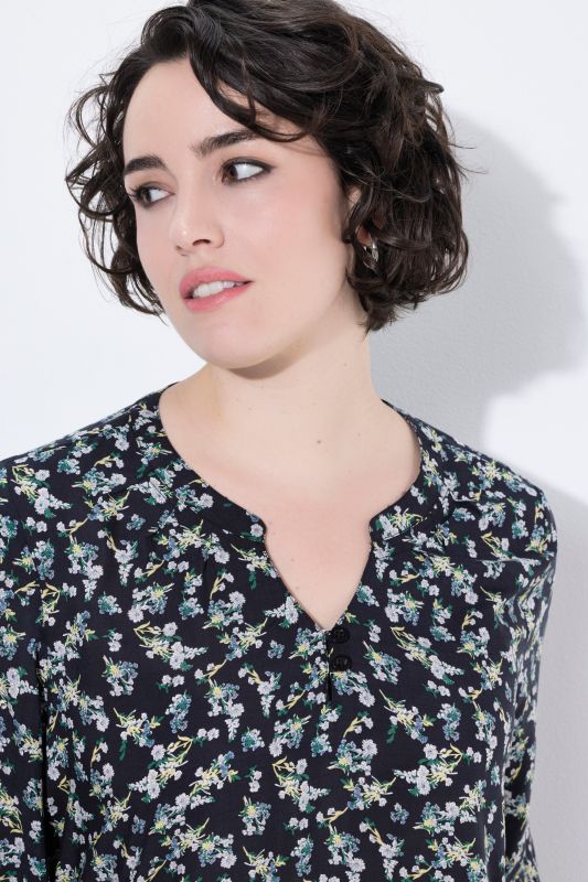 Soft Floral Modal Split Neck Blouse
