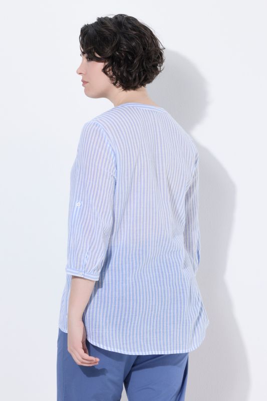 Striped Split Neck Cotton Crepe Blouse