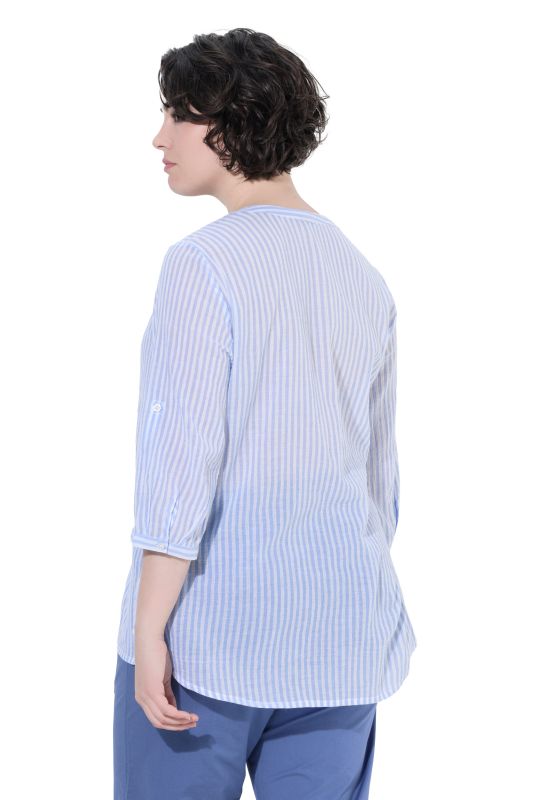 Striped Split Neck Cotton Crepe Blouse