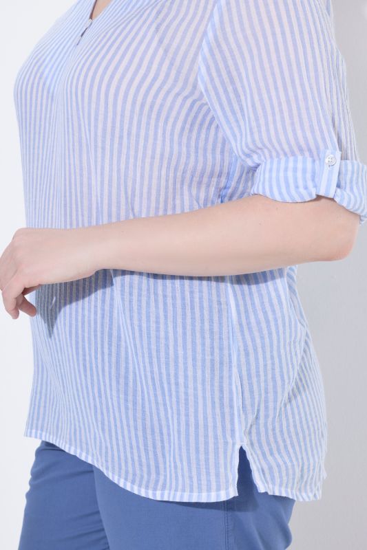 Striped Split Neck Cotton Crepe Blouse