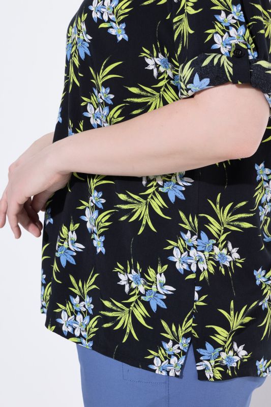 Printed Split Neck Short Sleeve Blouse