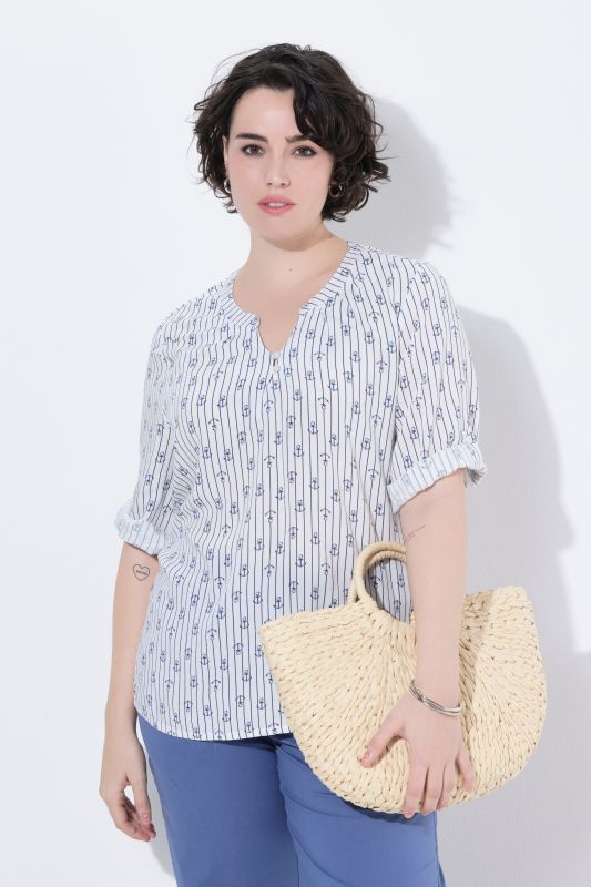 Printed Split Neck Short Sleeve Blouse