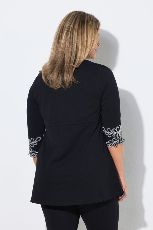 Eco Cotton Contrast Embroidered Drawstring Waist Knit Tunic