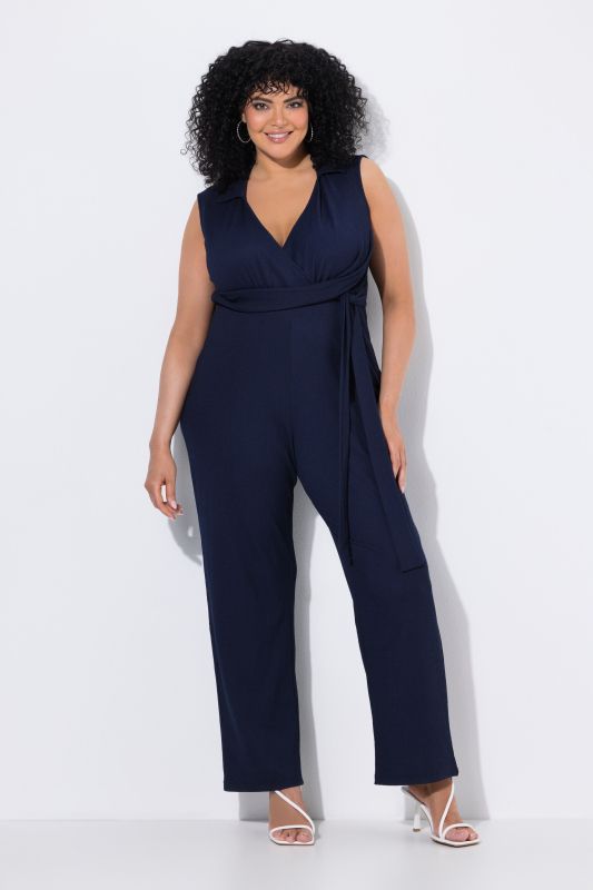 Wrap-Look Wide Leg Tie-Belt Jumpsuit