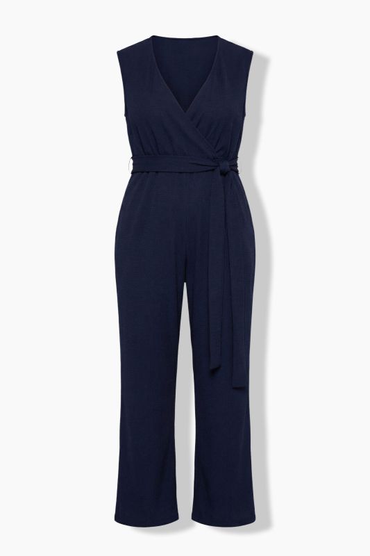 Wrap-Look Wide Leg Tie-Belt Jumpsuit