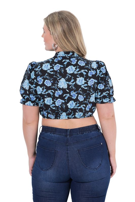 Floral Puff Sleeve Cropped Dirndl Blouse