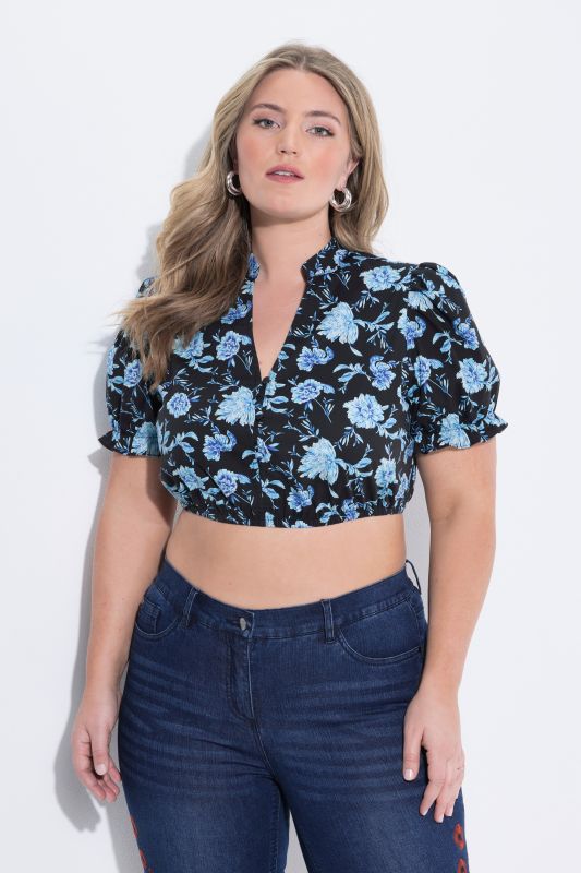 Floral Puff Sleeve Cropped Dirndl Blouse