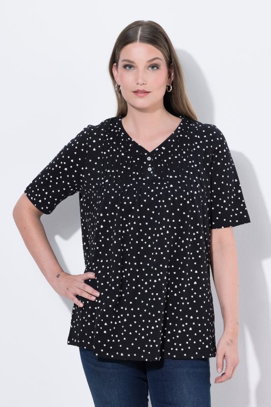 Polka Dot 2-Button Short Sleeve Tee