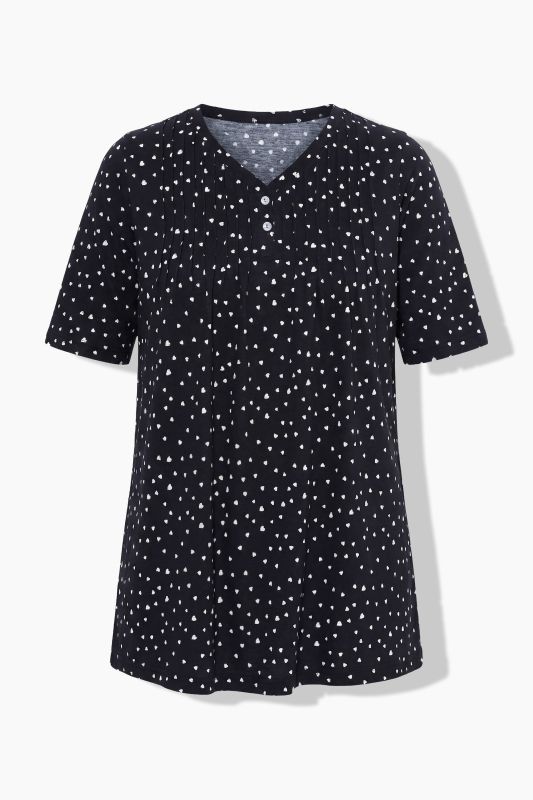Polka Dot 2-Button Short Sleeve Tee