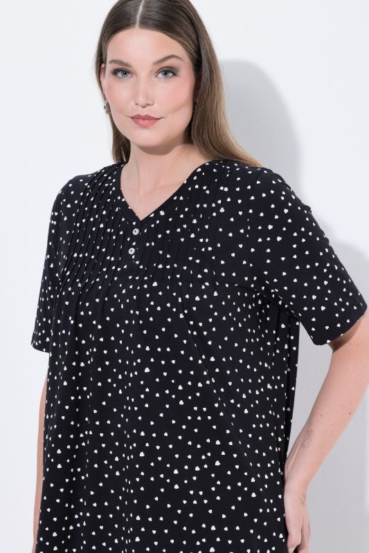 Polka Dot 2-Button Short Sleeve Tee