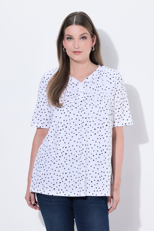Polka Dot 2-Button Short Sleeve Tee