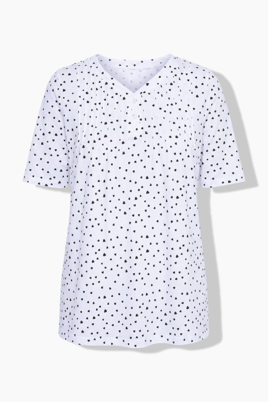 Polka Dot 2-Button Short Sleeve Tee