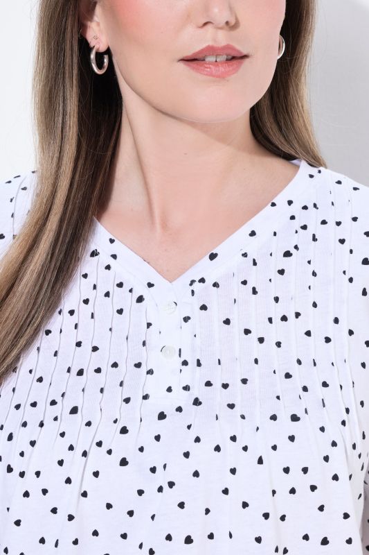 Polka Dot 2-Button Short Sleeve Tee