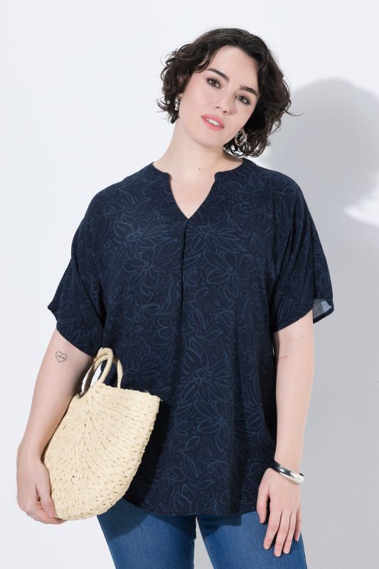 Tonal Floral Split Neck Blouse