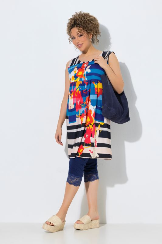 Striped Patchwork Print Sleeveless Jersey Dress