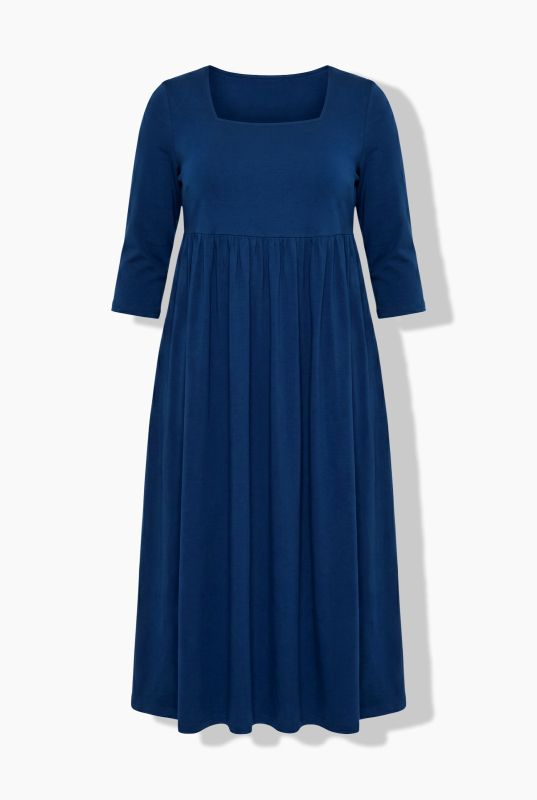 Square Neck Empire Knit A-line Pocket Dress