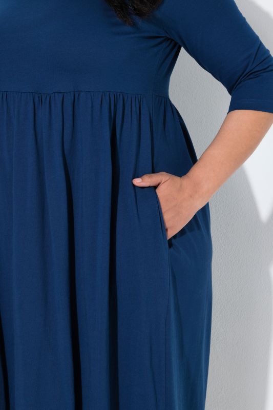Square Neck Empire Knit A-line Pocket Dress