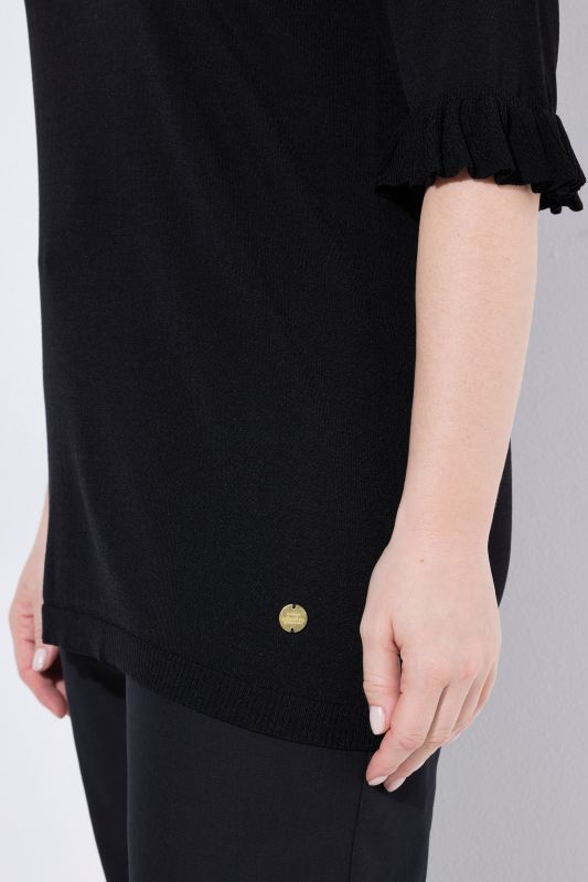 Ruffle Cuff 3/4 Sleeve V-Neck Sweater