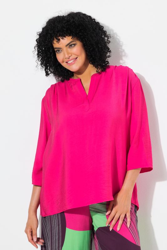 Gathered Shoulder 3/4 Sleeve Tee