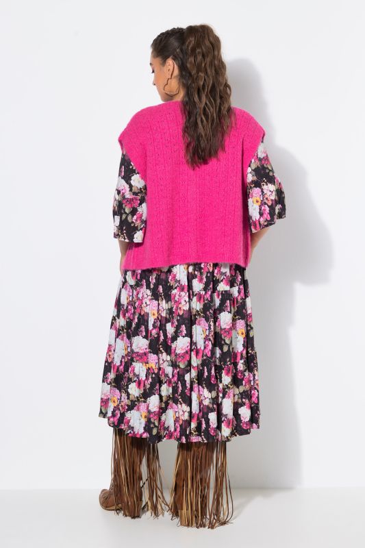 Openwork Knit V-Neck Button Vest
