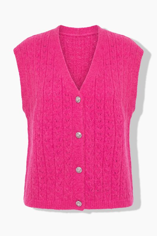 Openwork Knit V-Neck Button Vest